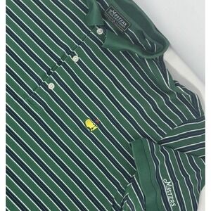 VINTAGE Masters Collection Golf Polo Shirt Men Size Large Green Blue Striped
